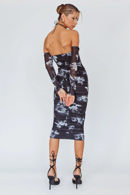Cece Off-Shoulder Midi Dress Floral Black