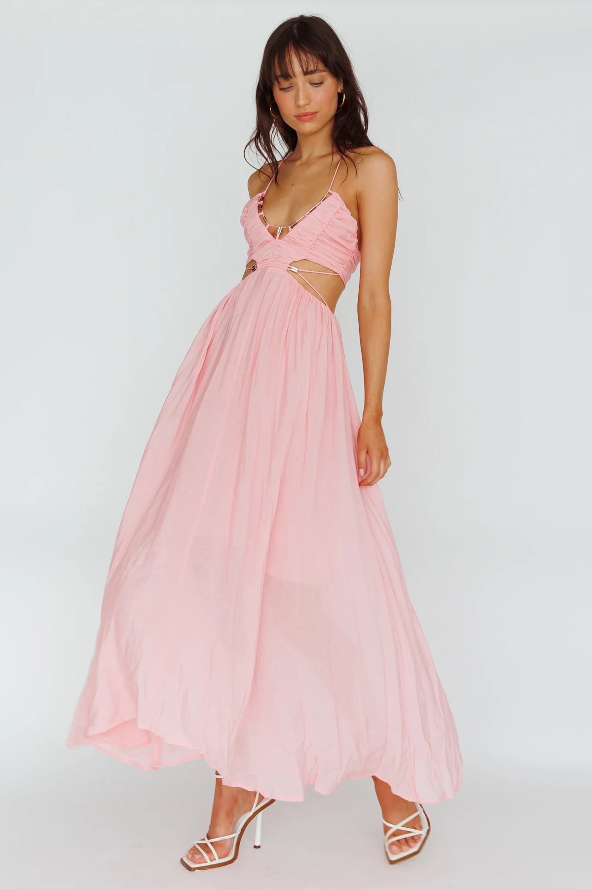Tenyl Open Back Strappy Midi Dress Blush