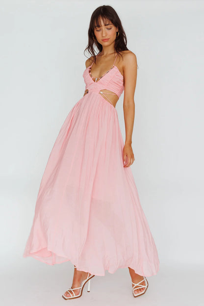Tenyl Open Back Strappy Midi Dress Blush