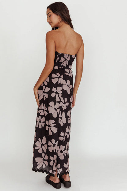 Cypress Floral Strapless Maxi Dress Black