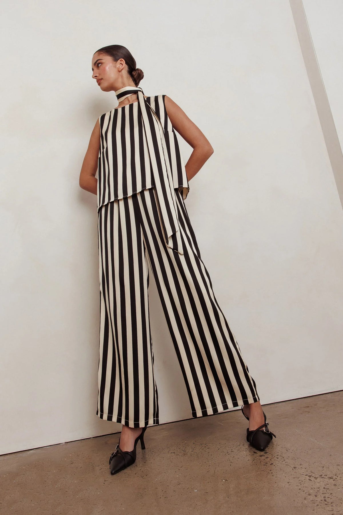 Love Galore Striped Wide Leg Pant Black/Beige