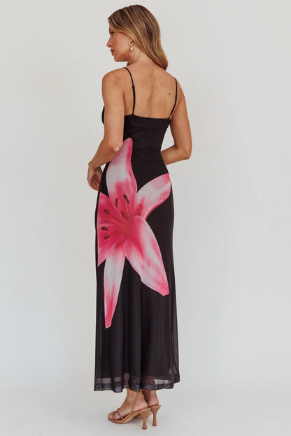 Kailua Floral Print Maxi Dress Black