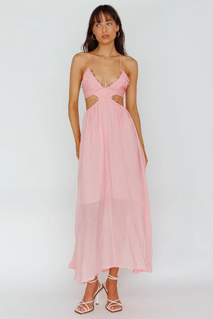 Tenyl Open Back Strappy Midi Dress Blush