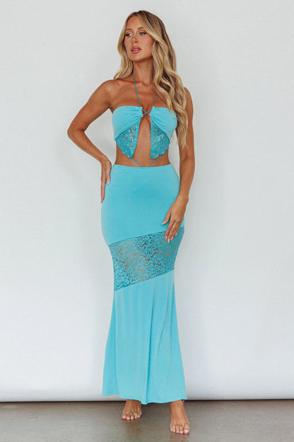 Florida Lace Insert Cut-Out Maxi Dress Blue