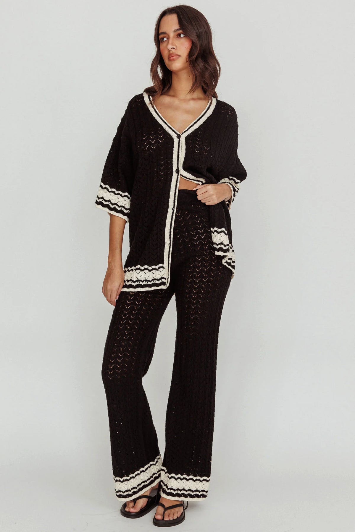 Rhodes Cotton Straight Leg Knit Pants Black