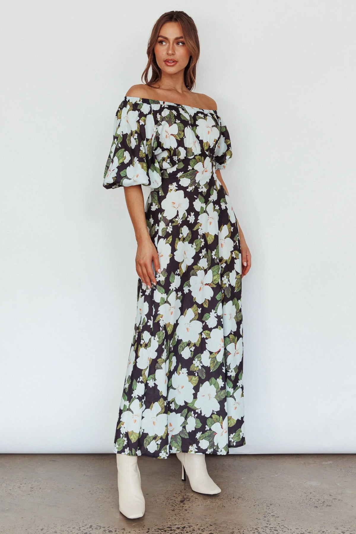 Momentum Off Shoulder Maxi Dress Floral Black