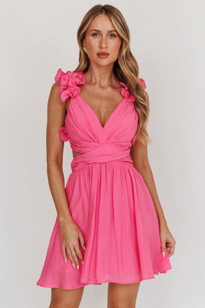Madara Lace-Up Back Mini Dress Hot Pink