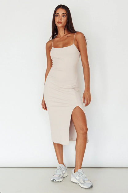 In My Element Split Midi Dress Oatmeal