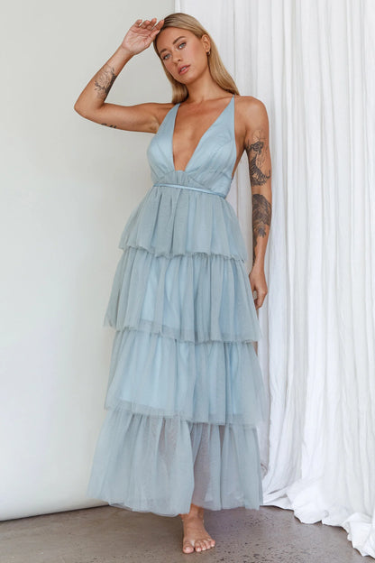 Auguste Tiered Frill Midi Dress Sage Green