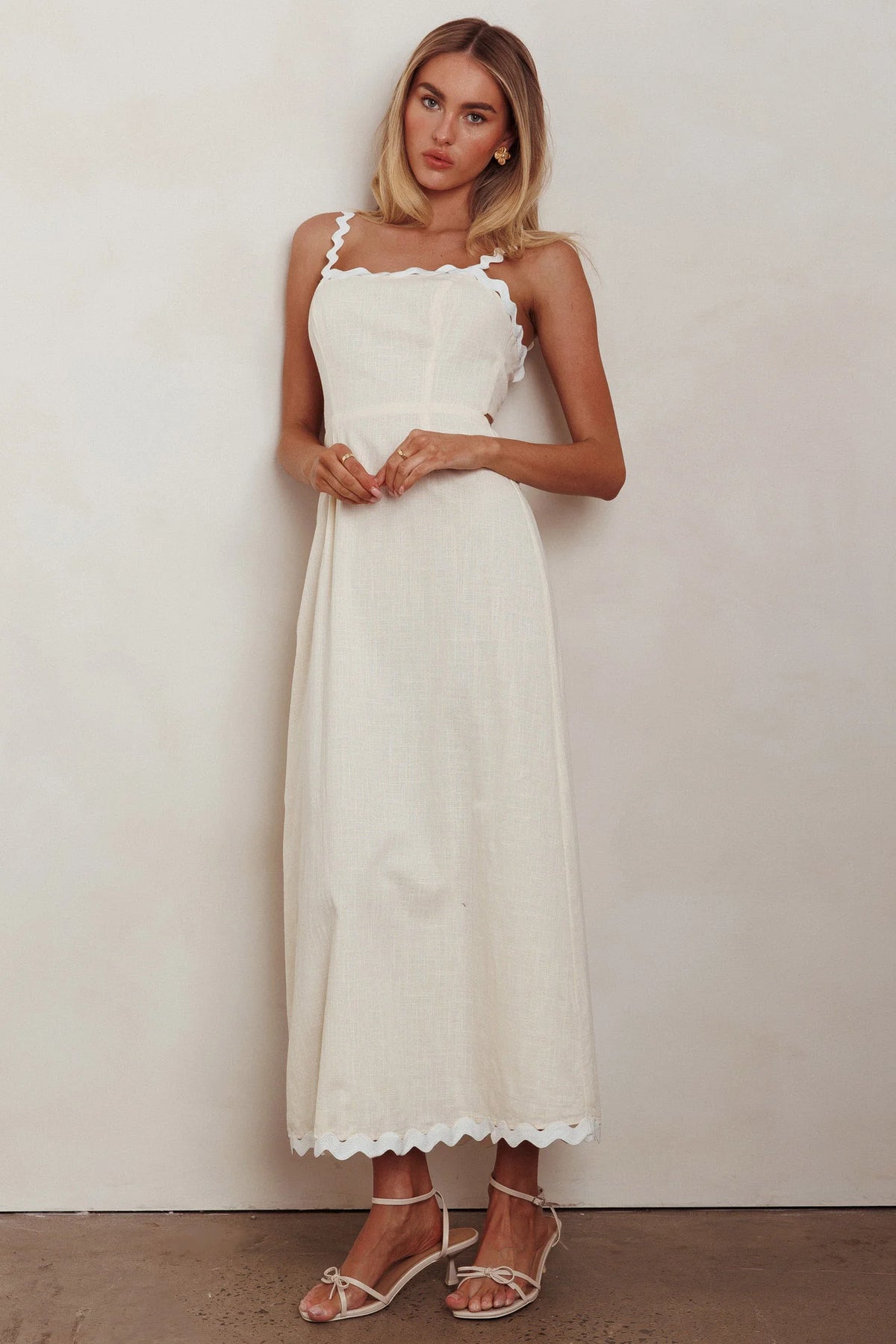 Montego Bay Ric Rac Strap Maxi Dress Oat
