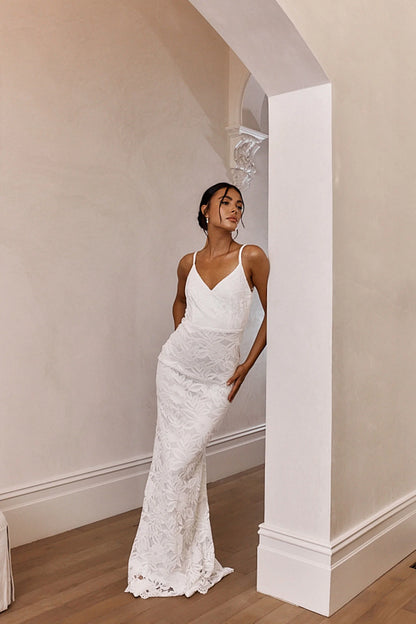 Honey Blossom Keyhole Back Lace Maxi Dress White
