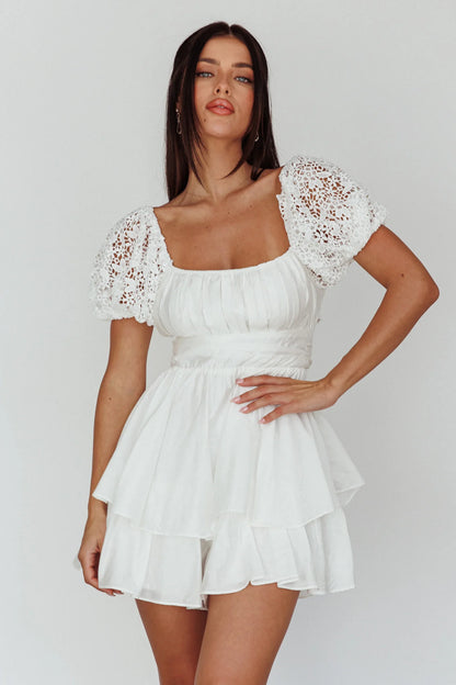 Hold My Halo Lace Sleeve Romper White