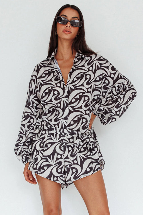 Daytona Beach Long Sleeve Shirt Romper Print Black