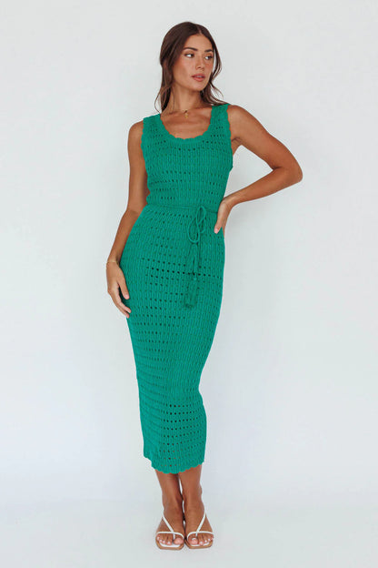 Wander Lust Crochet Midi Dress Green