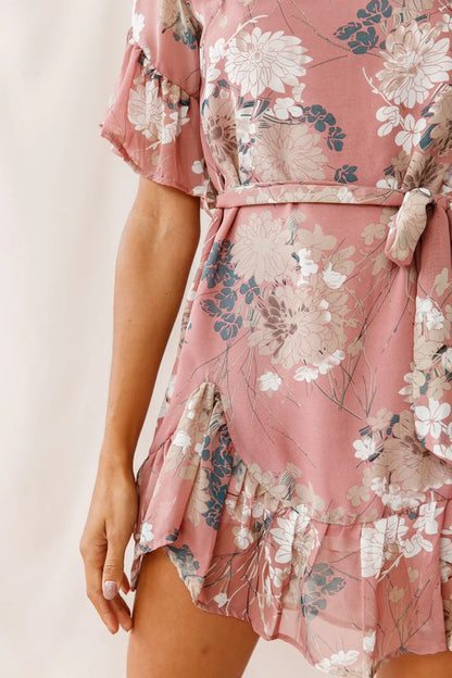 Azealia Ruffle Hem Floral Dress Rose