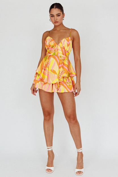 Happy Thoughts Tied Shoulder Romper Yellow Multi