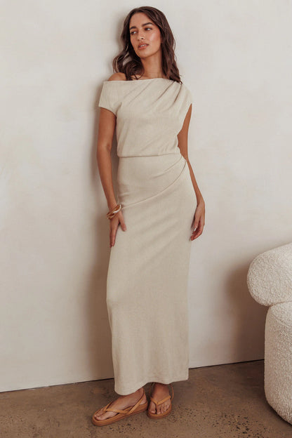 Calculated Ribbed Knit Maxi Dress Oat