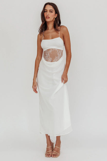These Days Backless Lace Waist Maxi Dress White