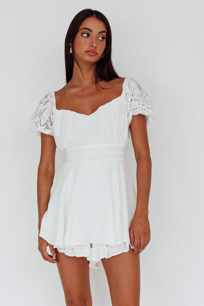 Lianah Lace Sleeve Tied Back Romper White