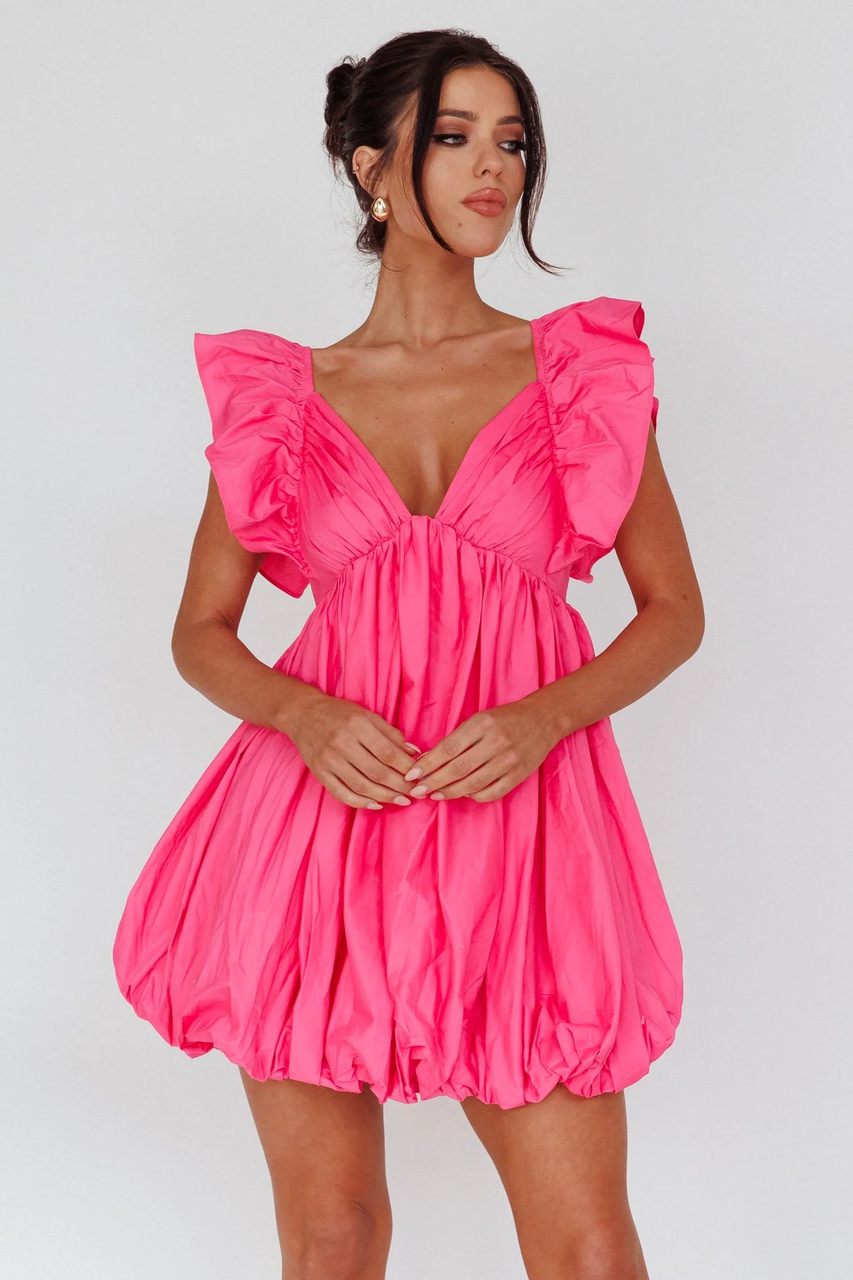 Horoscope Bubble Hem Mini Dress Pink