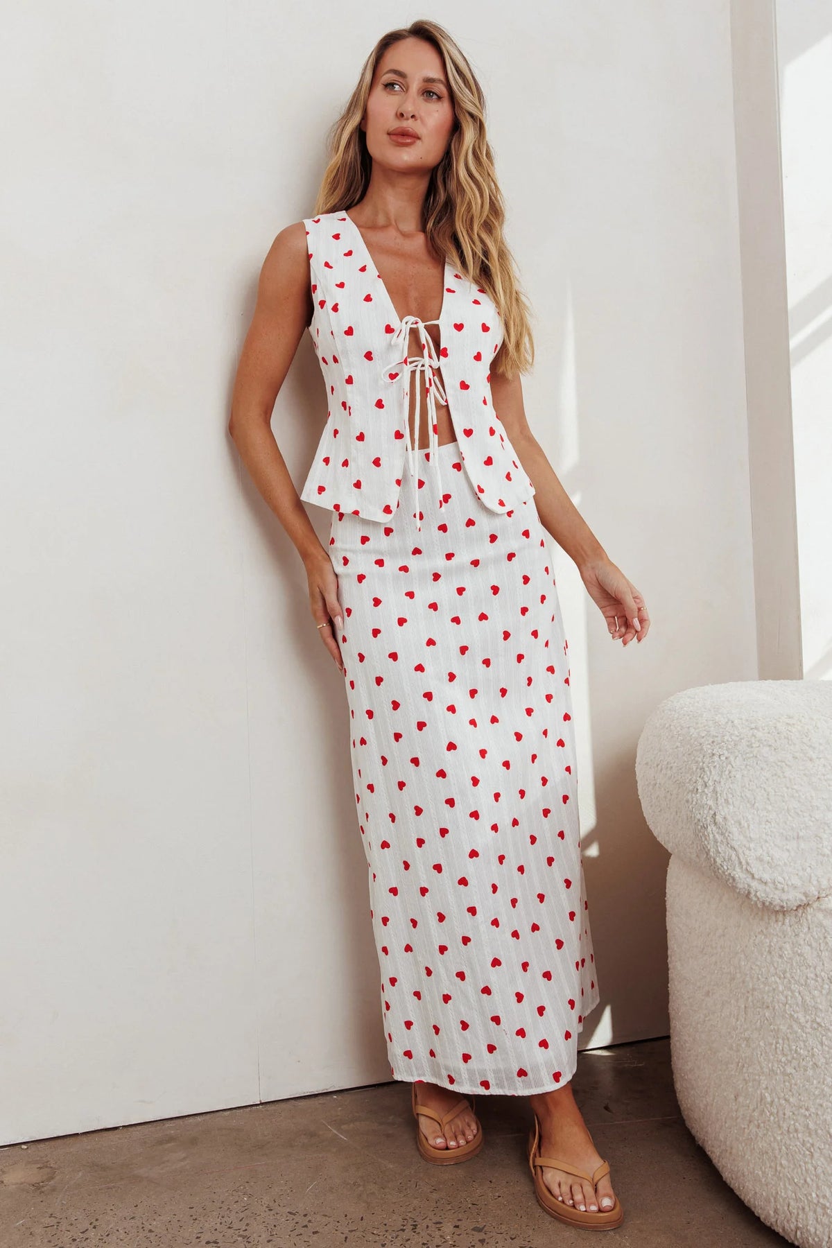 Meet Me There Tied Vest Top Hearts White