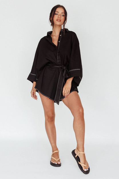 Daytona Beach Long Sleeve Shirt Romper Black