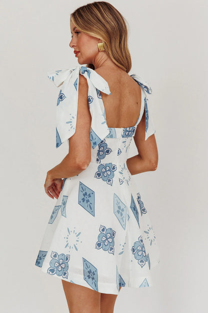 Jeanie Tied Shoulder Mini Dress Blue