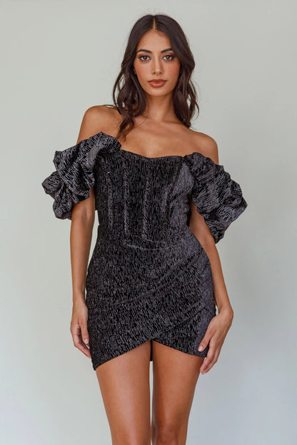 So Famous Off-Shoulder Mini Dress Black