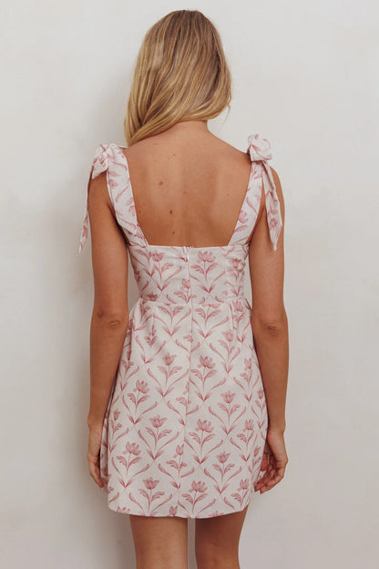 Glam Up Tied Shoulder Mini Dress Beige