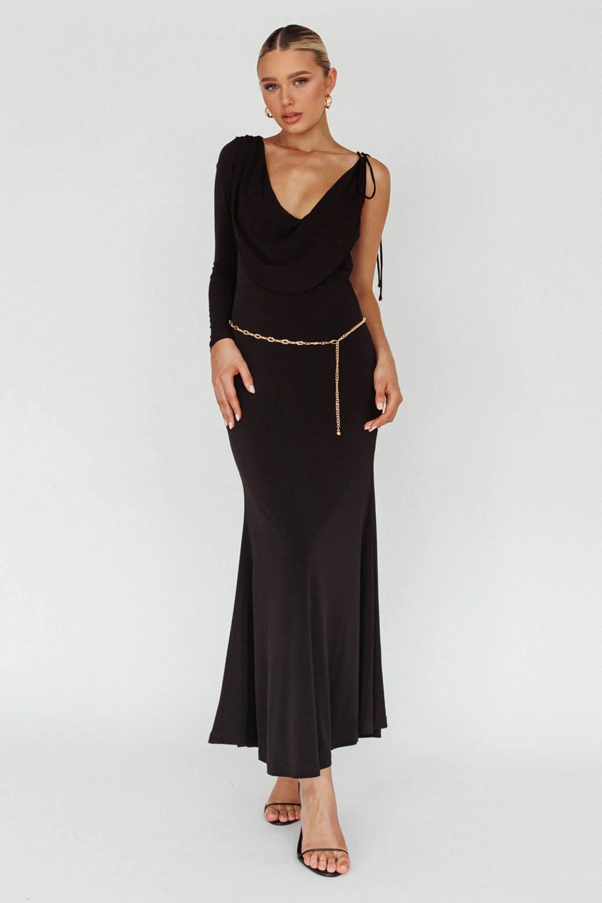 Star Walker One Sleeve Maxi Dress Black