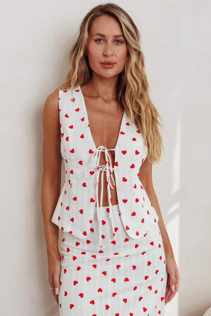 Meet Me There Tied Vest Top Hearts White