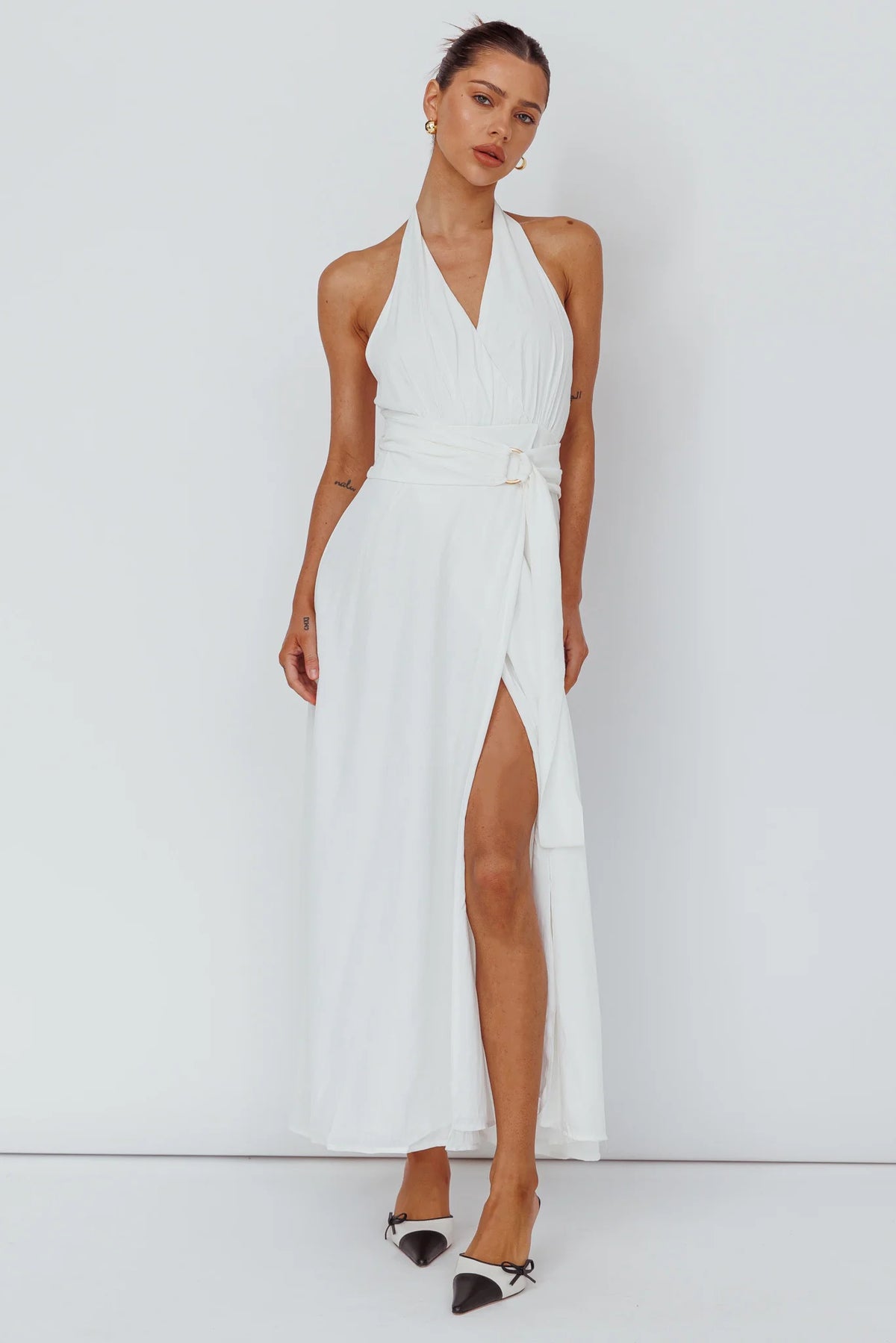 Spring Feels Halterneck Belt Maxi Dress White