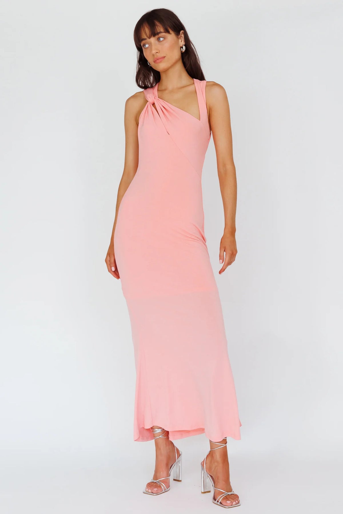Karyl Shoulder Sash Midi Dress Apricot