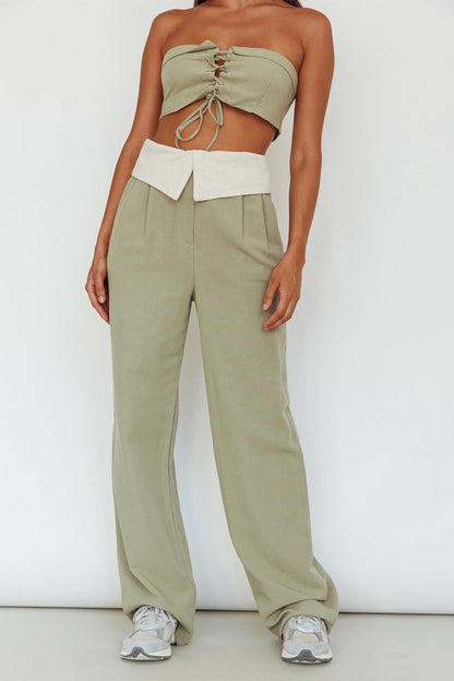 East Village Lace-Up Crop Top Sage