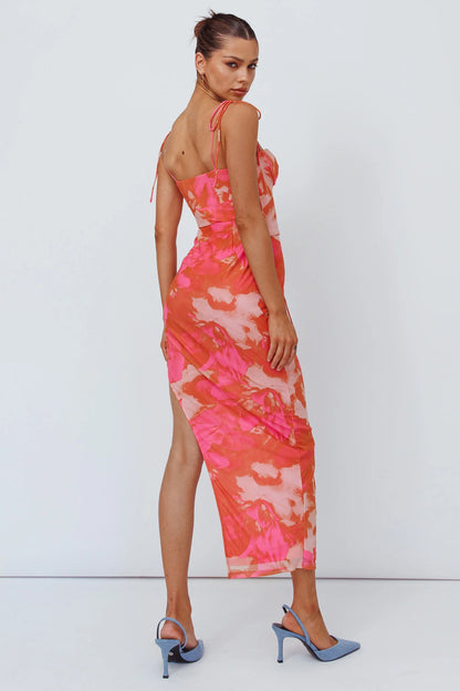 Gabrielle Laced Bodice Midi Dress Pink