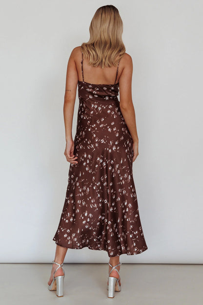 Missoula Cami Strap Padded Bust Midi Dress Printed Brown