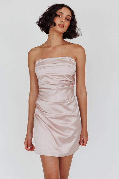 Love Waits Strapless Side Pleat Mini Dress Dirty Blush