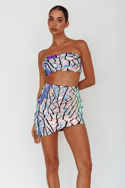 El Camino Mosaic Mini Skirt Silver