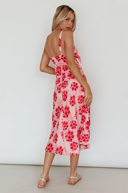 Starry Night Bust-Tie Midi Dress Floral Pink