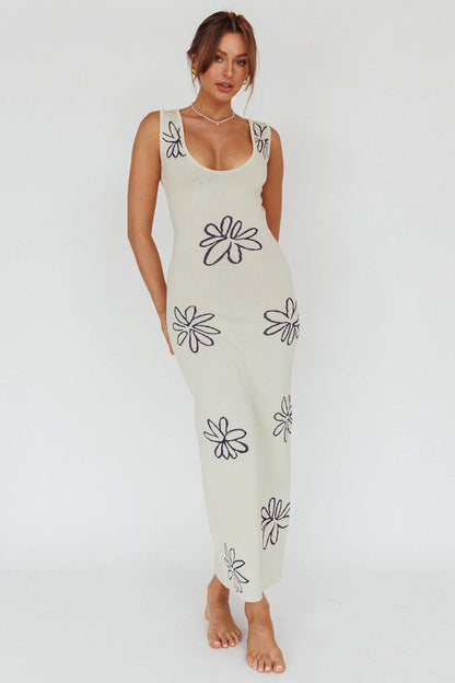 Sunland Knit Maxi Dress Flower Cream