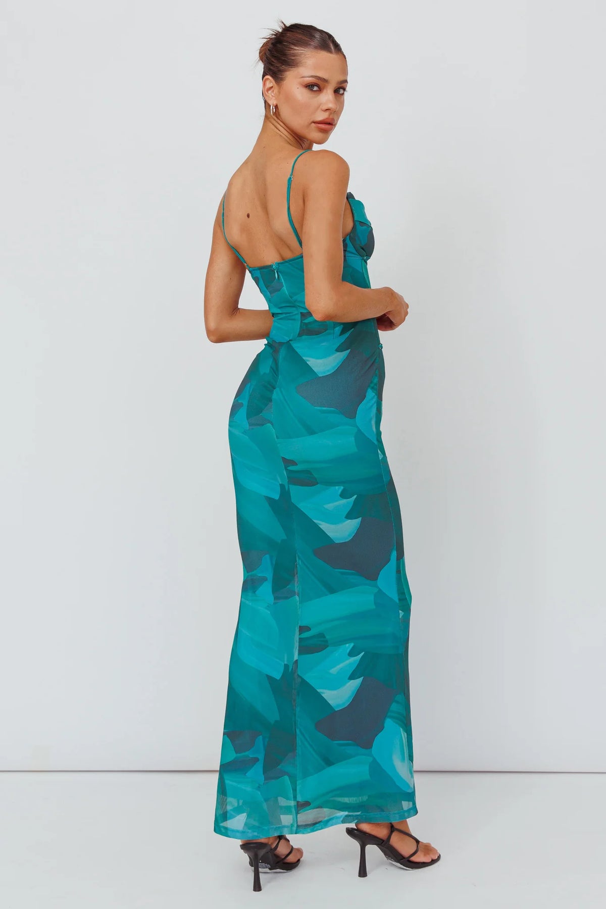 Teava Laced Waist Maxi Dress Abstract Green