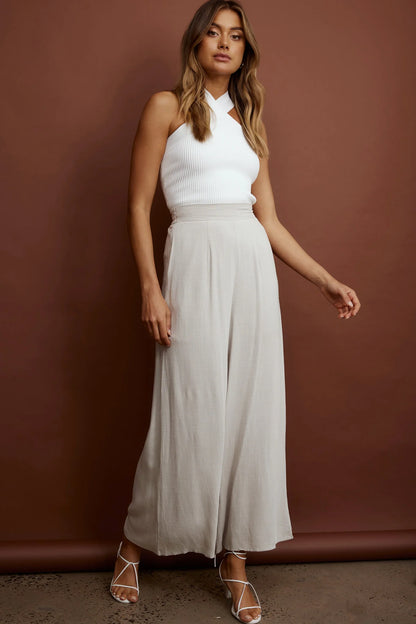 La Romana High Waisted Wide Leg Pants Sand