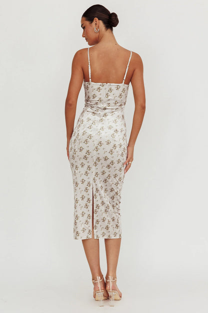 Magic Wand Velvet Midi Dress Olive Floral