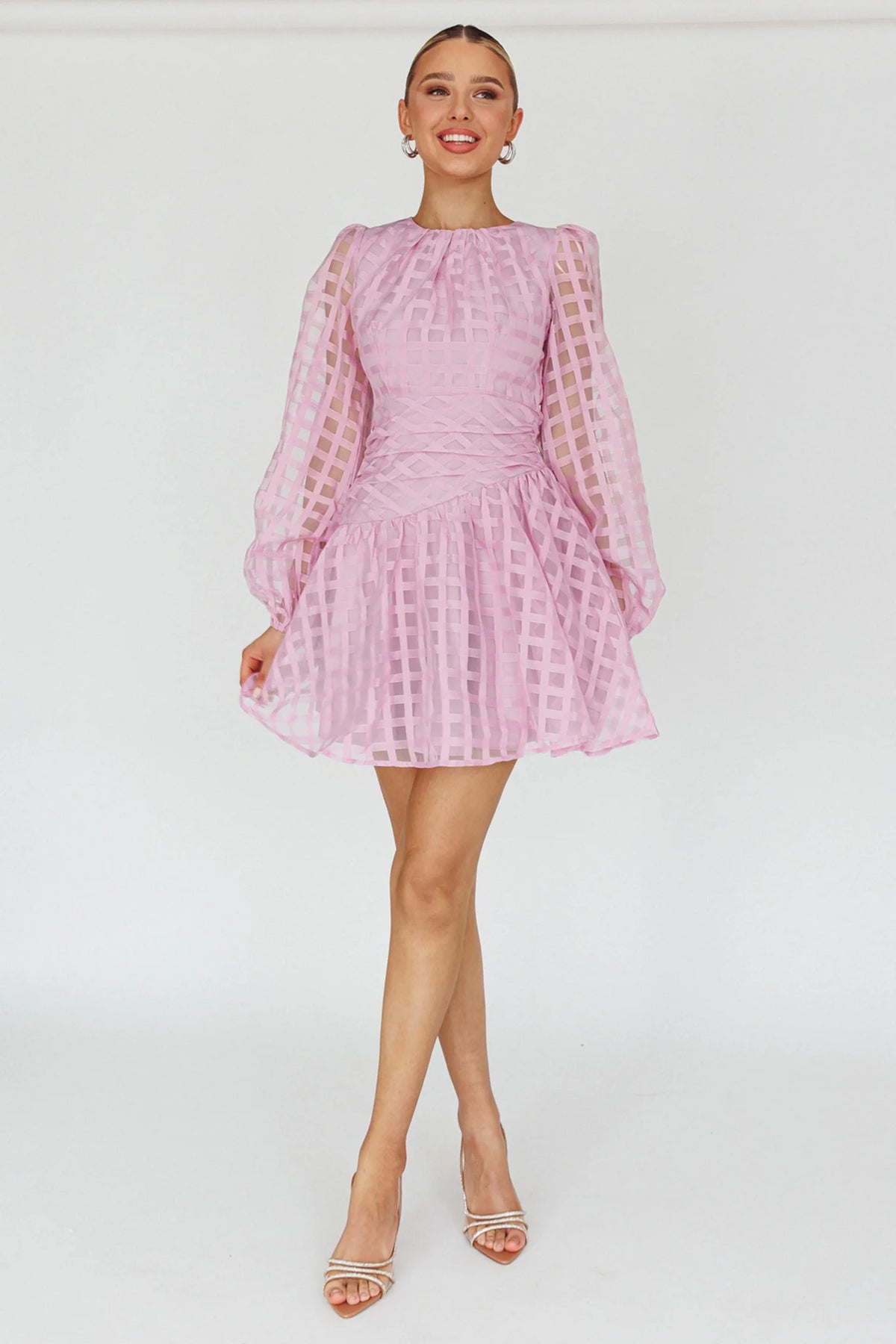 Tatiana Long Sleeve Plaid Mini Dress Lilac