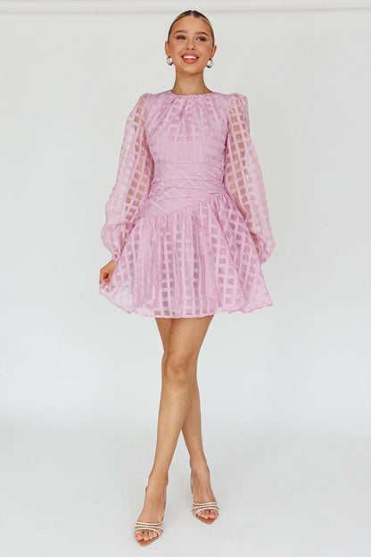 Tatiana Long Sleeve Plaid Mini Dress Lilac