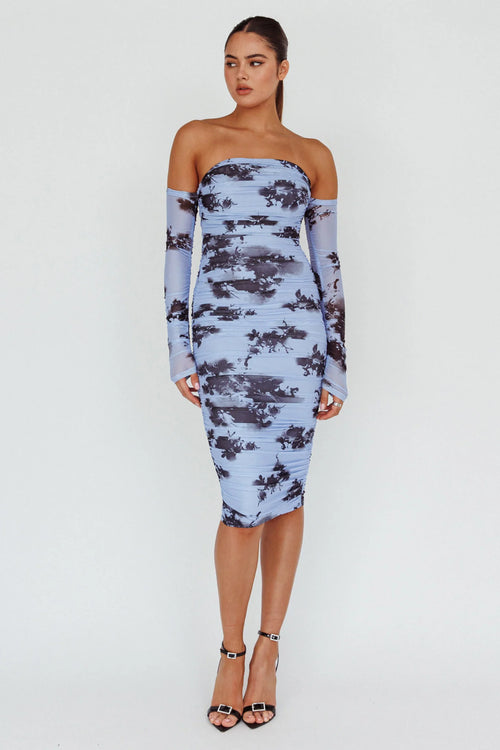 Cece Off-Shoulder Midi Dress Floral Blue