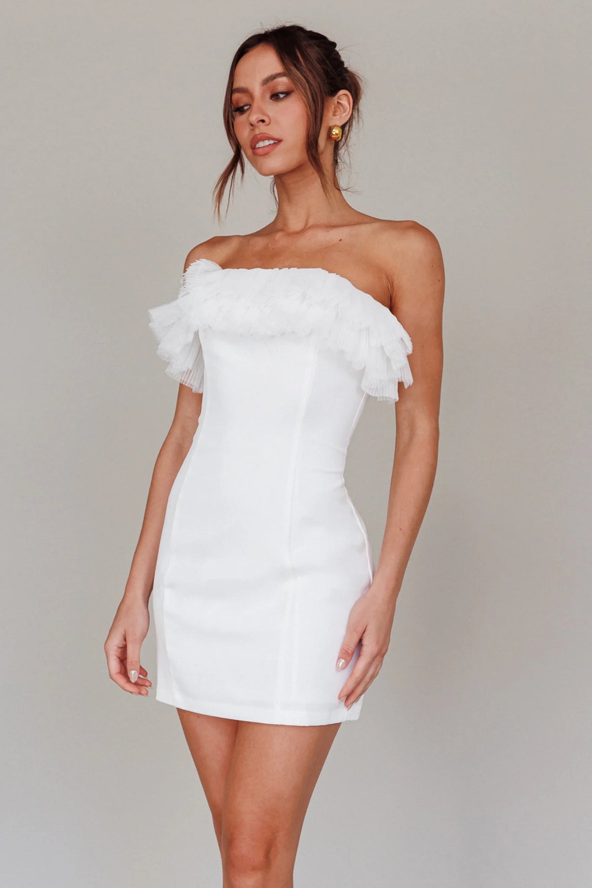 Elara Frill Neckline Mini Dress Off White