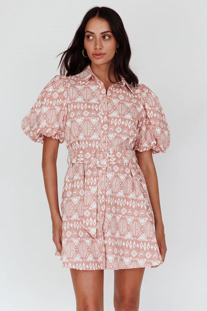 Nanette Puff Sleeve Belted Mini Dress Print Rose