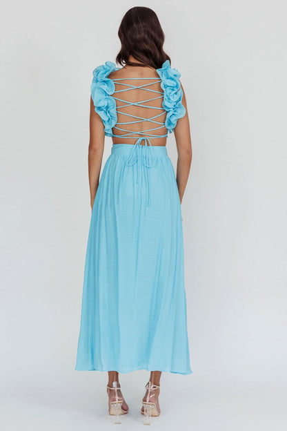 Madara Laced Back Ruffle Dress Blue