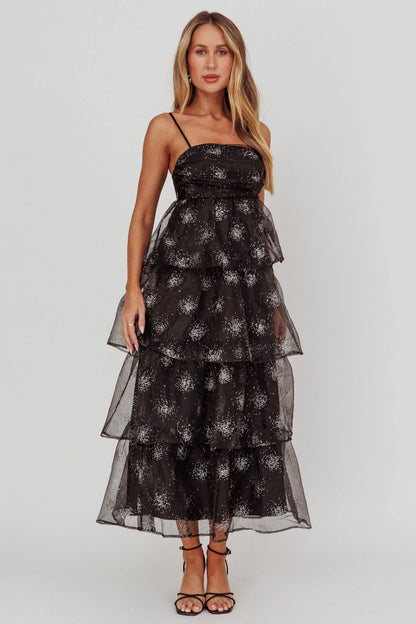 Morina Tiered Maxi Dress Glitter Black